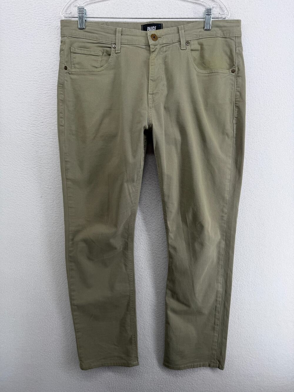 PAIGE Jeans Mens 34 Transcend Federal Slim Fit Denim Cotton Blend Green USA